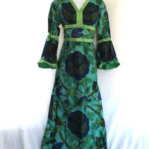 Vintage DAGINA DIP ART 100% FLORAL RUNWAY Silk Dress Made in India